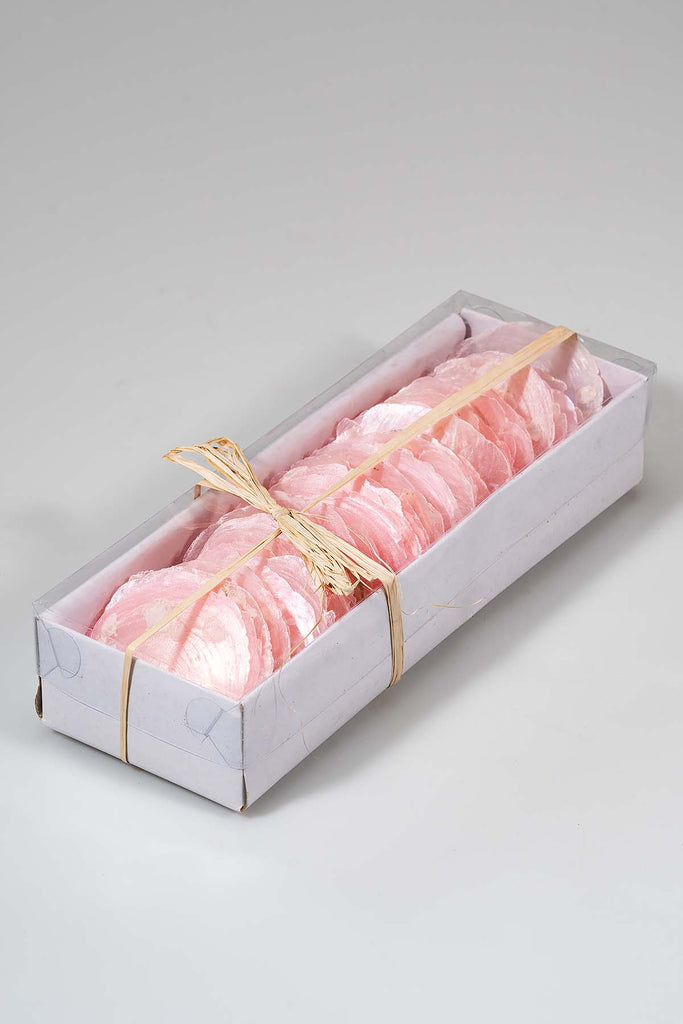 Pinke Capiz-Muscheln in weißer Box