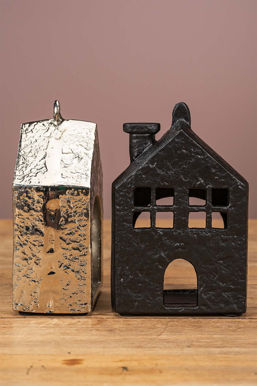 Deko Lichthaus "Metall" in Silber und Schwarz